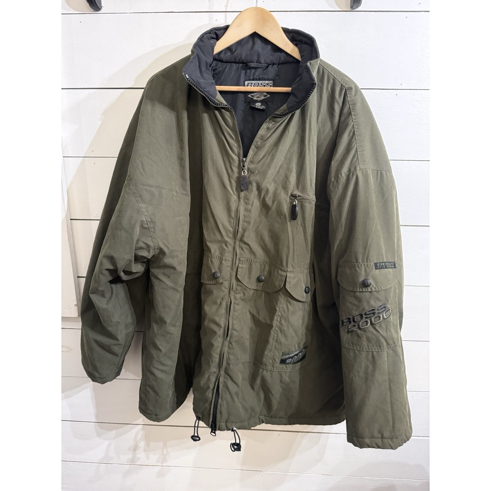 Vintage Boss By IG Designs XXL 90s Y2K Olive Green Puffer Oversized Jacket - Picture 1 of 11